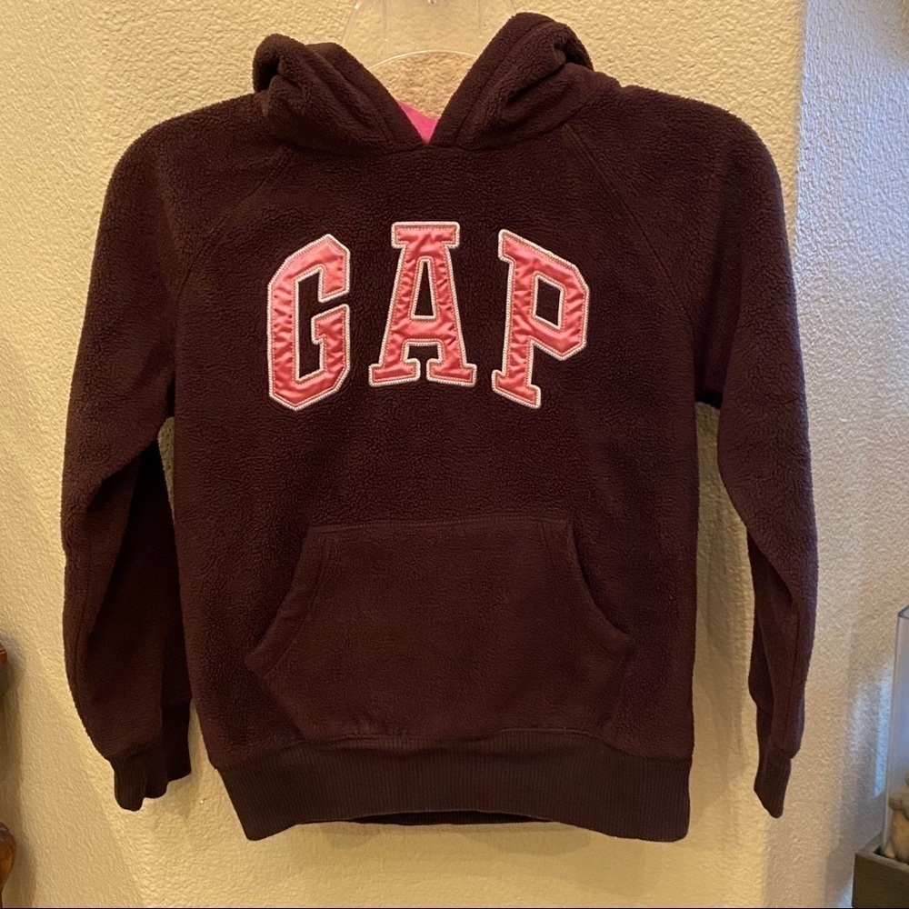 GAP Girls Brown Pink Fleece Hoodie Pullover Sweater Size 8(M)